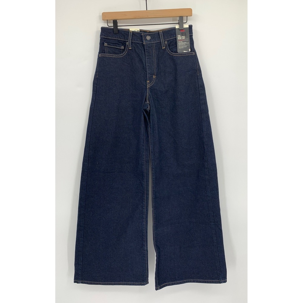Levis Wide Leg Jeans Womens 28 Blue 728 High Rise Wide Dark Wash Denim Pants NEW